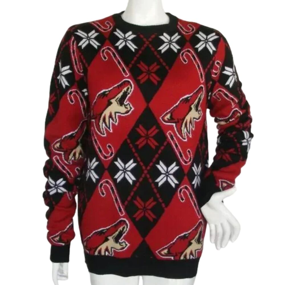 ARIZONA COYOTES Sweater, M, Red/Black, Howling Coyote head, Acrylic, Long sleeve